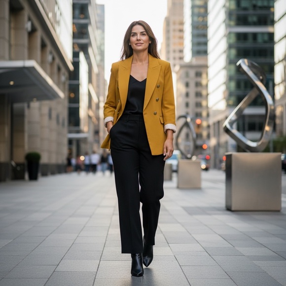 NWOT Banana Republic Women's Yellow Double-Breasted Blazer - Picture 2 of 15